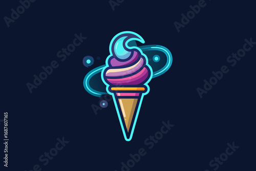 Ice cream cone glowing scoop with swirl lines dessert treat