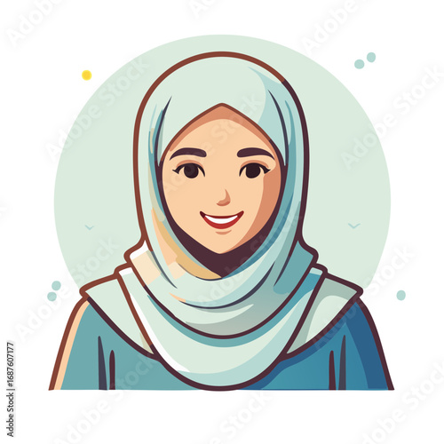 Woman Wearing Hijab Smiling Vector Illustration Graphic Style Cartoon