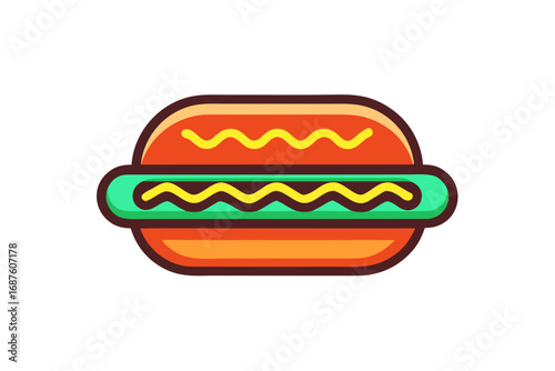 Hotdog inside bun glowing minimal sauce line snack food icon
