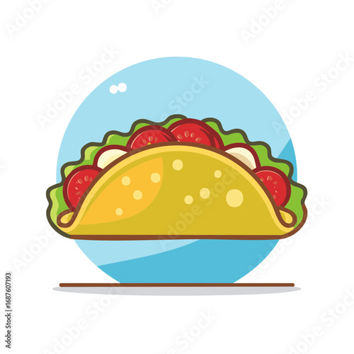 Freshly Filled Taco with Lettuce, Tomatoes, and Cheese Illustration