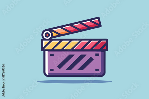 movie clapperboard glowing with clean hinge and film detail