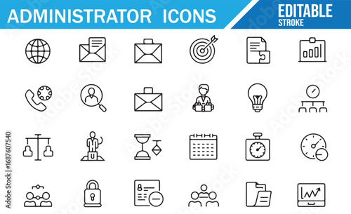 Set of Administrator Icons for Business Planning, Tasks, and Management
