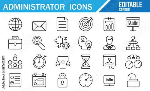 Editable Administrator Icons for Business Management and Office Organization