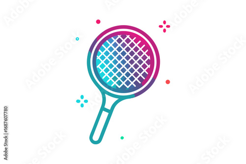 tennis racket and ball glowing neon minimal line icon