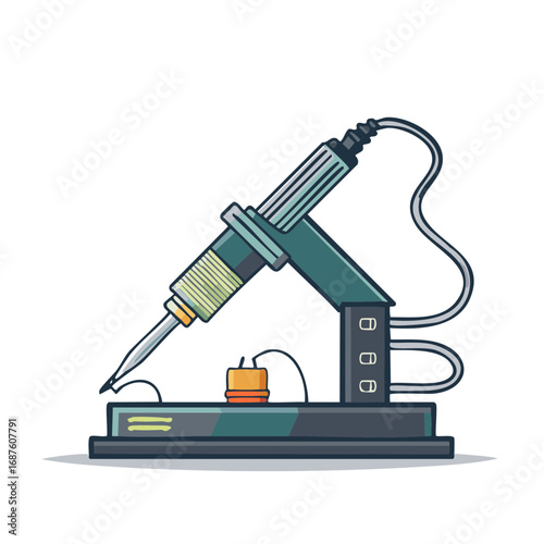 Cartoon Soldering Iron on Stand with Electrical Component, Electronics Workstation