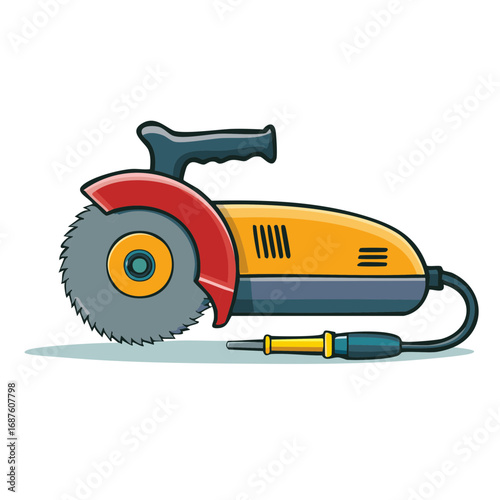 Cartoon Circular Saw Tool Vector: Industrial Cutting Equipment Illustration