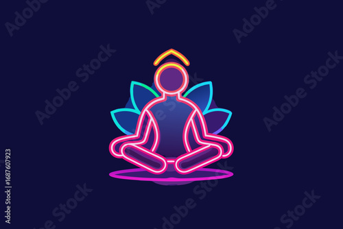 yoga lotus pose meditation glowing neon minimal line icon