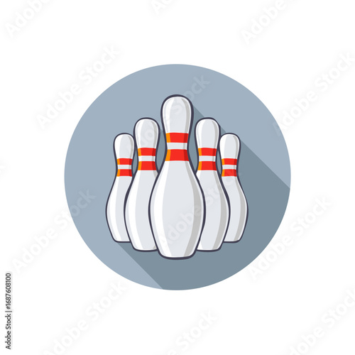 Bowling Pins Icon, Set of Five White Pins with Red Bands, Vector Illustration