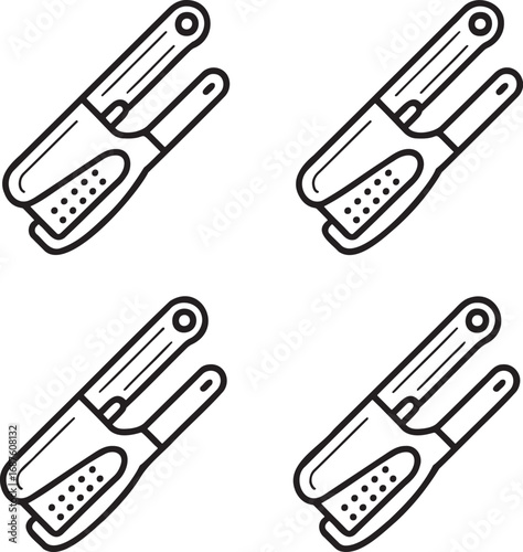 Set of Garlic press Outline vector illustration isolated On Transparent Background