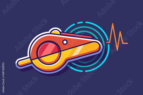 Sports whistle glowing icon with sound wave accent line