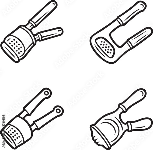 Set of Garlic press Outline vector illustration isolated On Transparent Background
