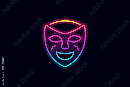 Theater masks icon glowing with strong contrast effect