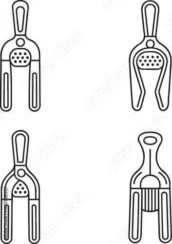 Set of Garlic press Outline vector illustration isolated On Transparent Background