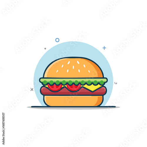 Delicious classic hamburger flat design vector illustration with fresh ingredients