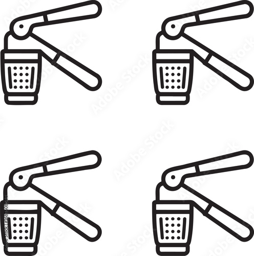 Set of Garlic press Outline vector illustration isolated On Transparent Background