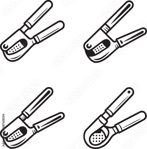 Set of Garlic press Outline vector illustration isolated On Transparent Background