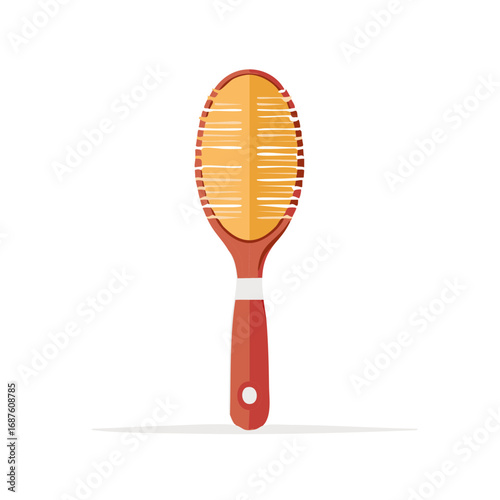 Hair Brush with Red Handle for Styling and Grooming Hair Isolated