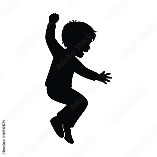 Silhouette of a Joyful Boy Jumping with Excitement and Celebration