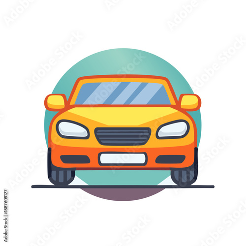 Yellow cartoon car icon from the front view vector illustration