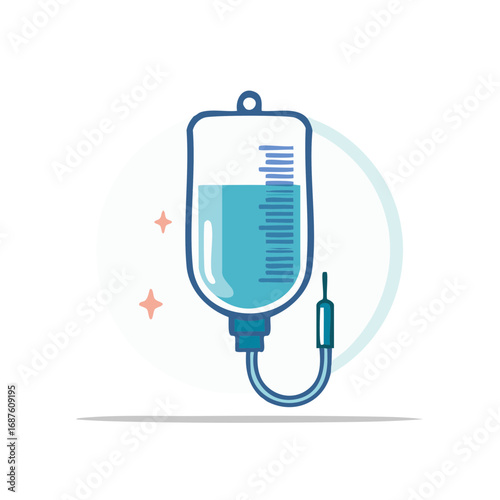 IV drip bag illustration for healthcare, infusion treatment, medical care and support.