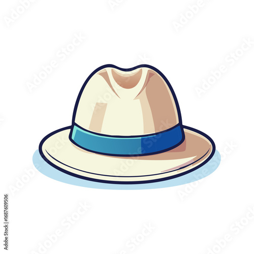 Elegant Ivory Panama Hat with Blue Band Summer Fashion Accessory Illustration Icon