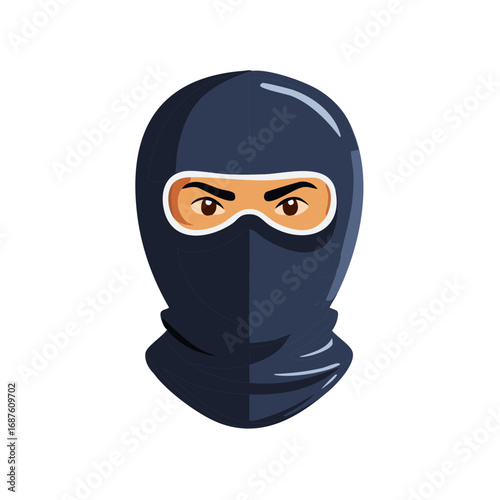 Cartoon character head wearing dark blue balaclava ski mask for anonymity or special tactical gear