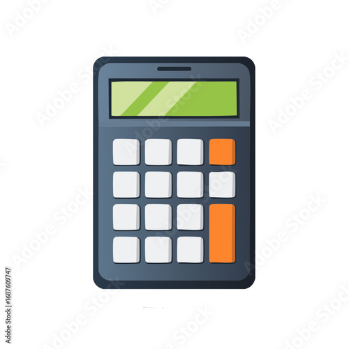 Calculator Illustration with Display Screen, White Buttons and Orange Buttons for Math Calculation.