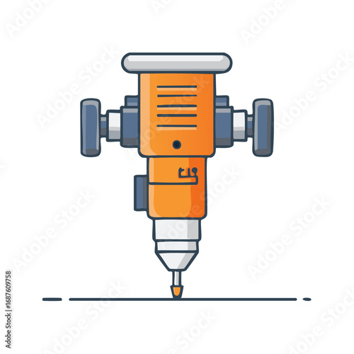 Illustration of an orange and blue jackhammer drilling into a line with a white background