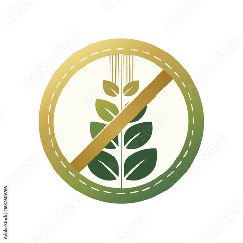 Symbol of Gluten Free Food. Round Restriction Sign with Wheat for Diet or Allergies
