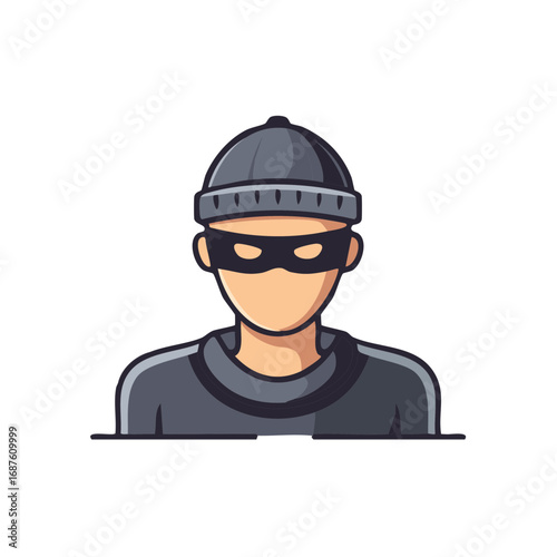 Illustration of a masked burglar wearing a beanie hat and dark clothing representing crime
