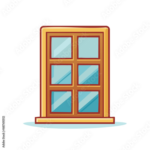 Cartoon window with six panes and wooden frame simple design interior architecture