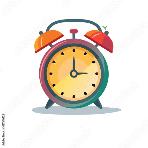 Illustration of a Retro Style Alarm Clock with Bell Clappers and Shadow