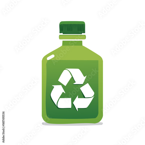 Green bottle with recycling symbol emblem for environmental conservation and waste management concept
