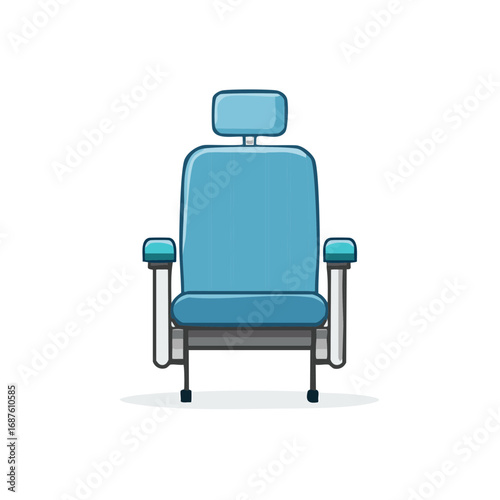 Illustrated Blue Seat with Armrests and Headrest Isolated on White Background in Studio