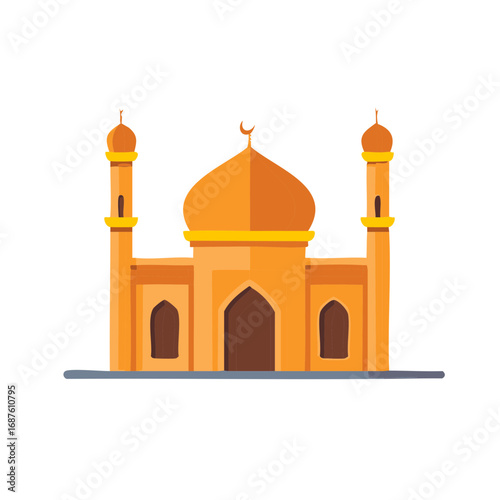 Colorful cartoon illustration of a mosque with domes and minarets