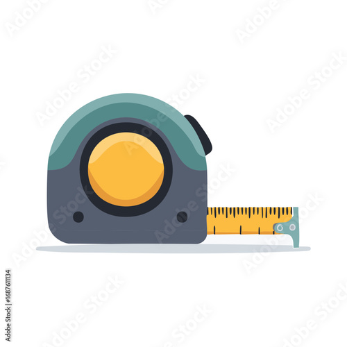Cartoon illustration of a tape measure with a long extended ruler, measuring tool isolated.