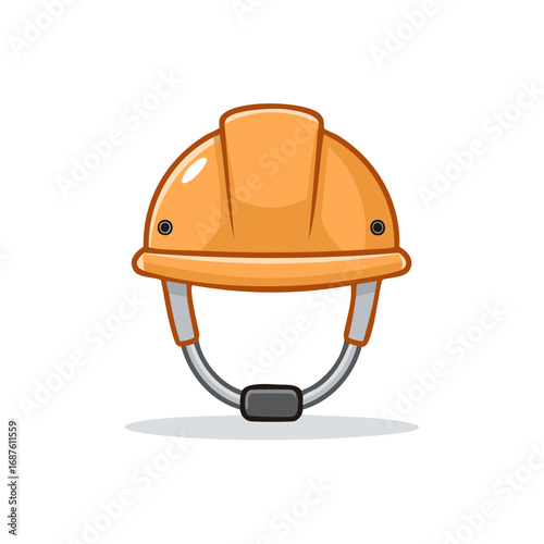 Cartoon orange safety helmet with chin strap providing essential head protection