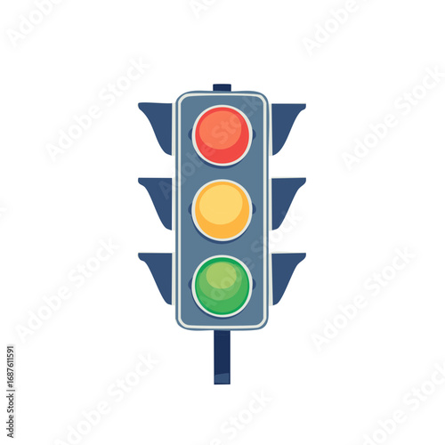 Vertical traffic light with red, yellow, and green signals illuminated, symbolizing traffic control and urban transportation.