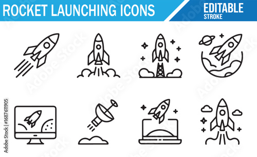 Collection of Rocket Launch Icons for Space and Science Applications