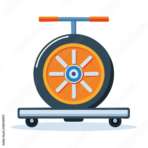 Retro Vector Cartoon One Wheel Vehicle with Handlebar and Platform Illustration