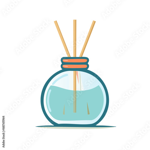Aromatherapy reed diffuser with blue liquid and wooden sticks for home fragrance illustration