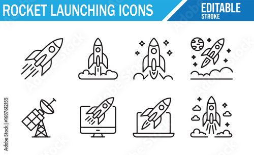 Editable Rocket Launching Icons for Space and Technology Projects