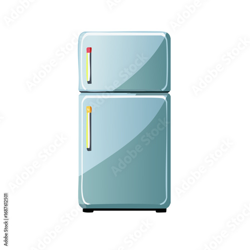 Cartoon Style Refrigerator Fridge with Freezer Compartment Isolated Appliance Cold Storage Cooling Kitchenware