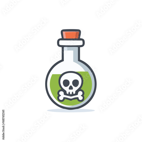 Green liquid poison bottle with skull and crossbones symbol danger warning icon flat illustration graphic