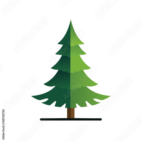 Isolated Green Pine Tree Illustration Festive Holiday Seasonal Evergreen