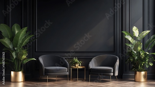 Beautiful Apartment, Sofa, Chair, Dining Table wall Mockup Interior design of modern living room