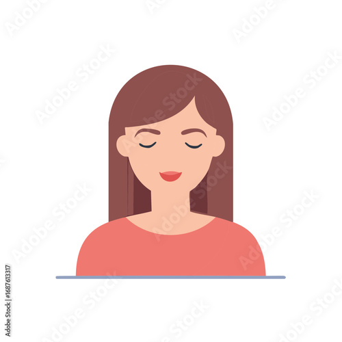 Illustrated woman with closed eyes peaceful face brown hair relax wellbeing