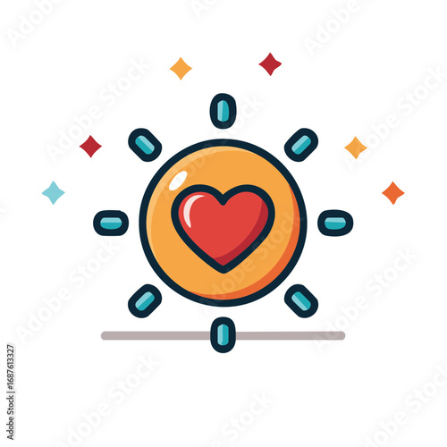 Heart Orbiting Icon Illustration with Star Sparks Symbolizes Love and Connection
