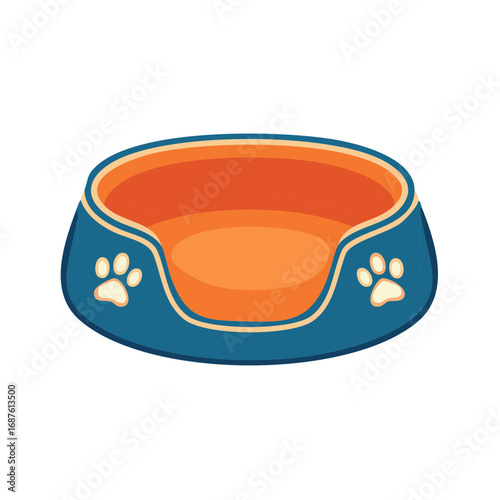 Comfortable pet bed with paw prints illustration for cats and dogs