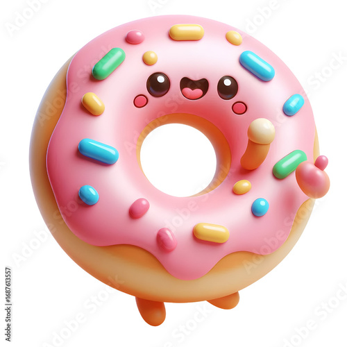 Cute 3D Cartoon Donut isolated on white background